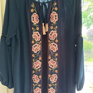Umgee Navy Dress with Floral Embroidery